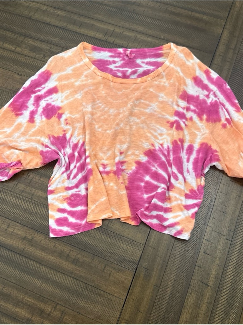 Emma & Sam Pink and Orange Tie-Dye Cropped Scoop Neck Top